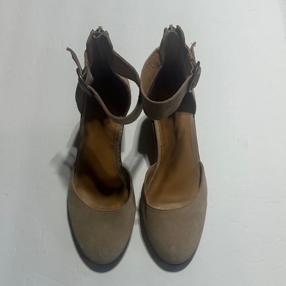 Crown Vintage Shoes - Crown Vintage Ludawen tan leather upper wedge sandals zipper & adjustable buckle